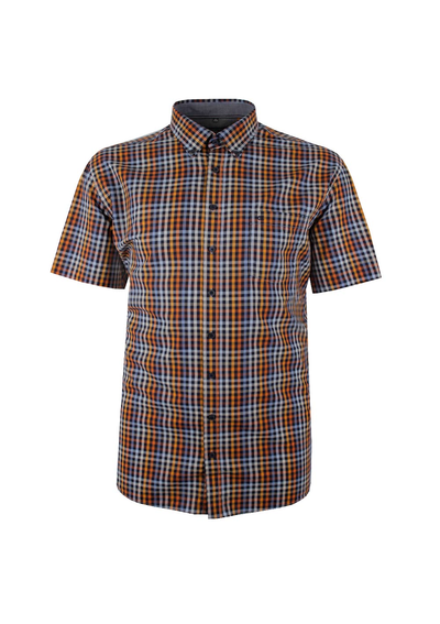 CASA MODA ORANGE CHECK S/S SHIRT