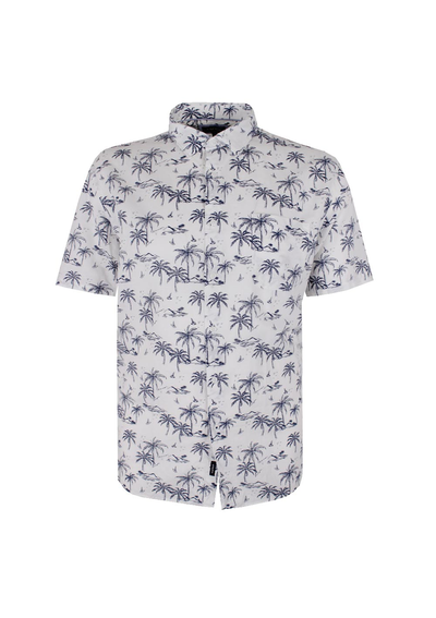 GAZMAN NAVY PALM LINEN BLEND S/S SHIRT