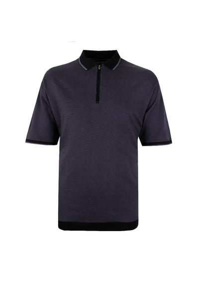 KAM PATTERN ZIP COLLAR POLO